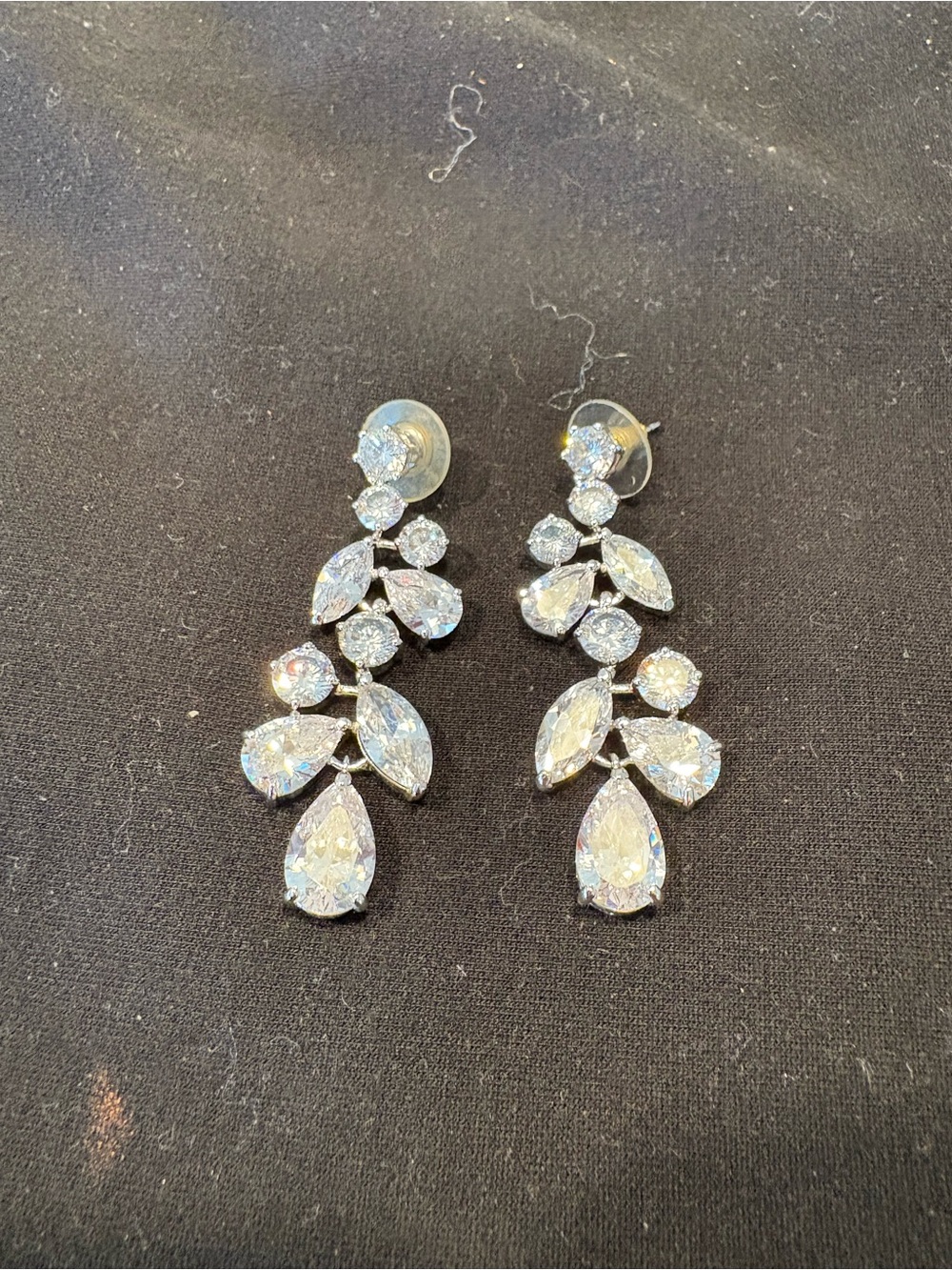 Silver Crystal Teardrop Statement Earrings - Clear Sparkle